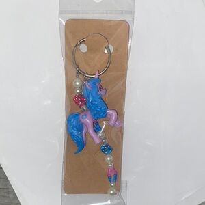 Blue Unicorn Keychain with Beads